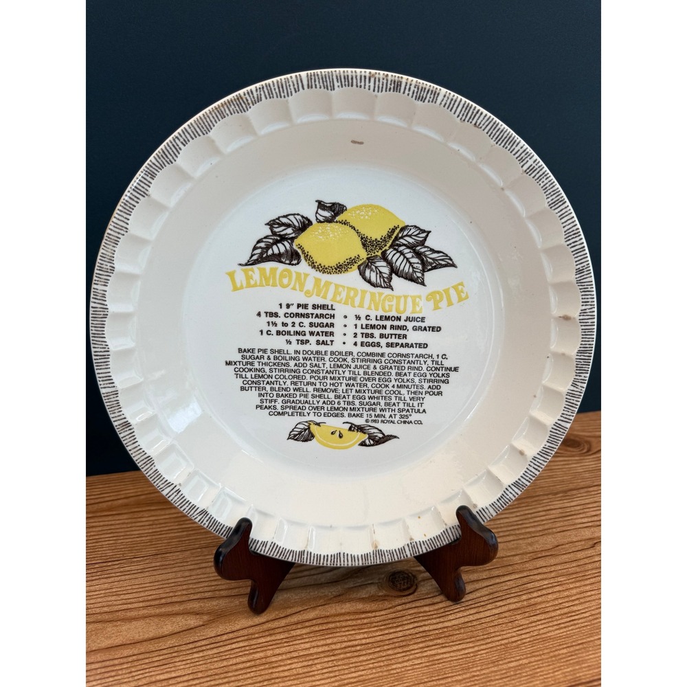 Vintage Royal China Country Harvest Lemon Meringue Pie Recipe Plate 11 Inch